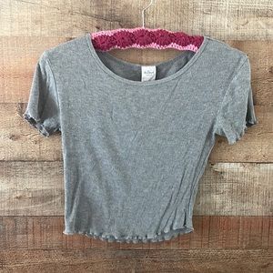 Destined Dark Gray Ruffle Crop Tee